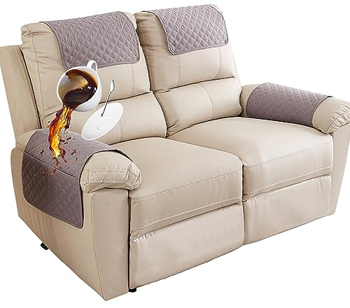 NNSMUN Sofa Armrest Cover, Headrest Cover for Recliner Chair Arm Cover, Armchair Slipcover with Pockets, Nonslip Quilted Furniture Protector for Pets Leather Sofa Couch (Light Gray,2 Seater(4pcs))
