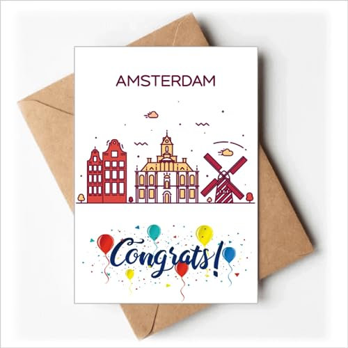 Amsterdam flache Wahrzeichen Art Deco Mode Hochzeit Karten Glückwunsch Gruß Umschläge
