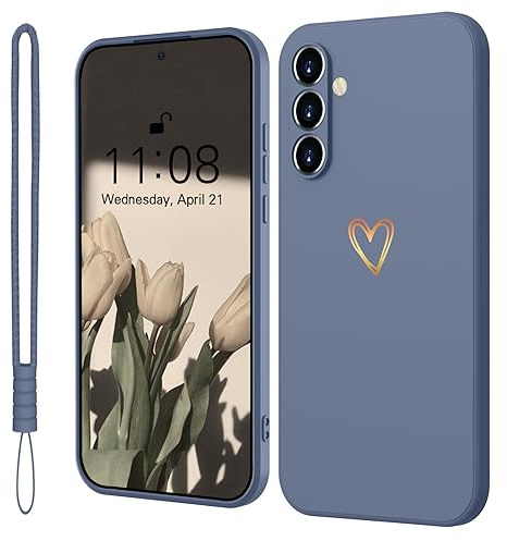 Mitetabo für Samsung Galaxy S23 5G Hülle Silikon mit Gold Liebesherz, Handyhülle Samsung Galaxy S23 5G Dünn Case Slim Kratzfeste Rundumschutz Schutzhülle für Samsung Galaxy S23 5G SternGrau