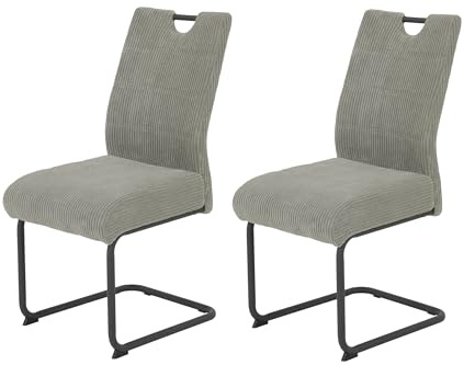 Hela Tische, 2er Set Esszimmerstuhl Merkur, Bezug Breitcord Grau, Komfortsitz Federkorb, XL Sitzbreite, 140kg belastbar, Schwinger Metallgestell