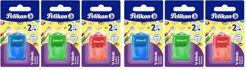 Pelikan 700245 Anspitzer mit Behälter mit 2 Löchern, Blau, Rosa oder Grün (Packung mit 2)