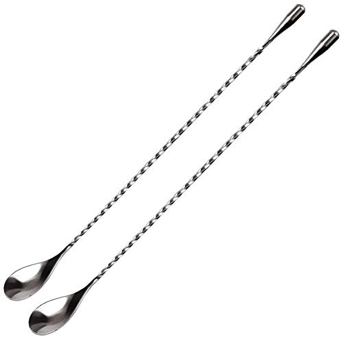 Kuuddker Cuchara Mezcladora de Acero Inoxidable Conjunto de 2 Herramienta Profesional de Barra de Cóctel (12 Pulgadas) Diseño de Extremo de Lágrima de Estilo Japonés