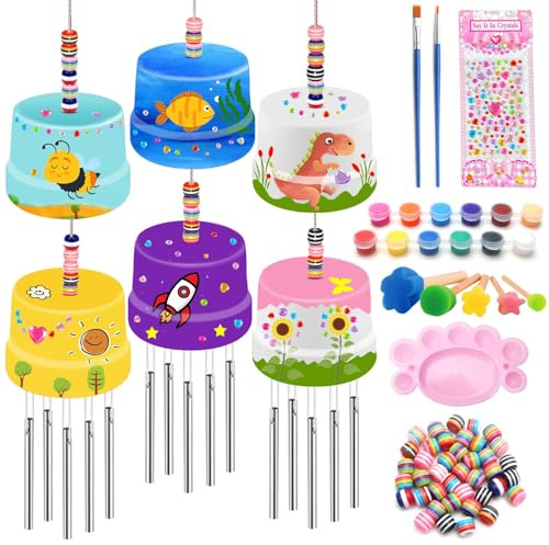 Faire un kit de carillon éolien,Kit de fabrication d'artisanat d'art DIY,Peinture carillon éolien, Cadeau d'art artisanal de peinture DIY pour enfants, fille, garçon, Noël, anniversaire - lot de 3