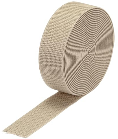 QUARKZMAN Nastro Elastico Largo in Twill Doppio Lato 3cm(1,2 Flat Beige | Nastro Elastico Tessuto Spola Cinghia Tensione Resistente, 4 Iarde/12 Piedi, per Cucire Cinture