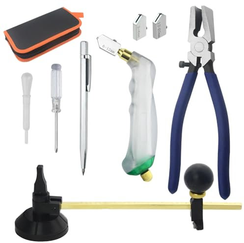 TOVOT 8PCS Glass Cutting Tools Set 2-20MM(3 types) Glass Cutting Tool Oil Feed Glass Cutters 9 Inch Glass Circular Cutter Glass Pliers Glass Scribe Tool Kit for Glass Ceramic Mirror