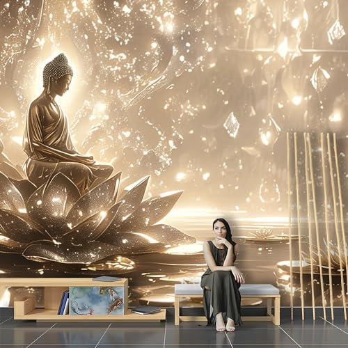 SPECUFX Photo Wallpaper 3D Mural Wallpaper for Walls Lotus Zen Buddha Wall Paper Home Decor Non-Woven 3D Wallpaper Living Room The Wall for Bedroom Mural Border