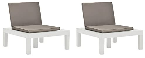 Chaduof Gartenstühle mit Auflagen, Hochlehner, Campingstühle, Lehnstühle, Wetterfest Stuhl, Garden Chair, 2 STK. Kunststoff Weiß