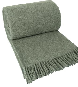 WoolStudio 130x170 cm%100 Lambswool Throw | Luxurious, Durable, & Versatile Single Size Natural Wool Blanket | Perfect for Home, Travel, & Outdoor Adventures! (Unicolor GREEN, 130x170 cm)