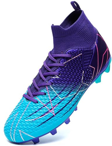 VTASQ Boys' Football Boots Kids Turf Football Shoes Professional Teenager Athletics Sneakers Outdoor Non-Slip Training Soccer Shoes High Top Football Shoes Spikes Violet 2.5UK