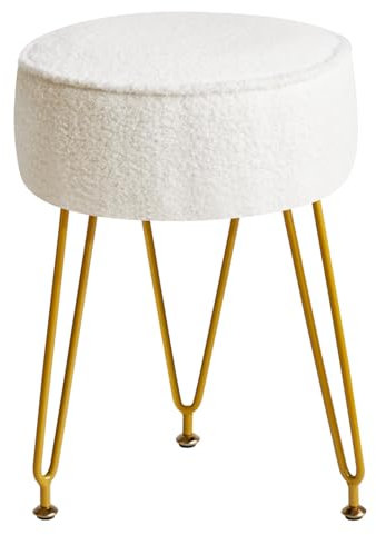 IBUYKE Teddy Velvet Round Footrest Ottoman, Makeup Vanity Stool Side Table, Velvet Dressing Table Seat, Pouf Couch Stool, for Living Room Bedroom, White WBD009W