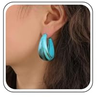 Aneneiceera Vintage Türkis Reifen Ohrringe Dicke Huggie Blau Edelstein Baumeln Böhmen Western Schmuck Für Frauen