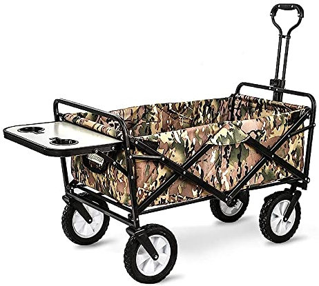 Heavy Duty Folding Garden Trolley Cart with Table Board Multifunctional Wagon for Outdoor Camping Picnic Fishing Portable Shopping Cart Load Capacity 80Kg