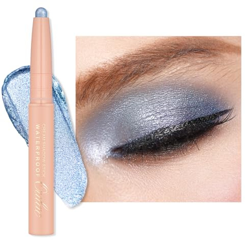 Oulac Stick blå ögonskugga, lång livslängd och vattentät, högpigmenterad och metallisk finish, rynkfri ögonmakeup, vegan, 3,8 g (18) kareless whisper