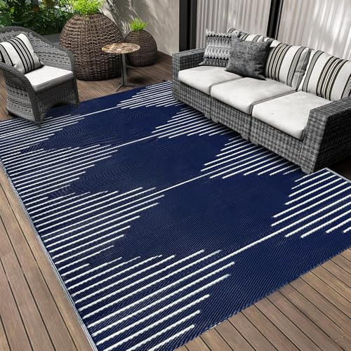 Falflor 180x270cm Plastic Outdoor Rug Waterproof Reversible Rug Lightweight Plastic Picnic Blanket Large Outdoor Floor Mat for Camping RV Patio Deck(Blue)