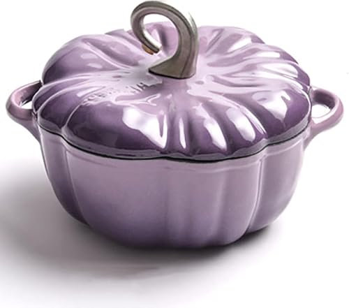 Olla esmaltada, Olla para estofado esmaltada de Hierro Fundido con Calabaza, Olla con Forma de Calabaza, con Revestimiento Antiadherente, Cacerola, Cazuela Grande, Olla para Sopa, Olla para
