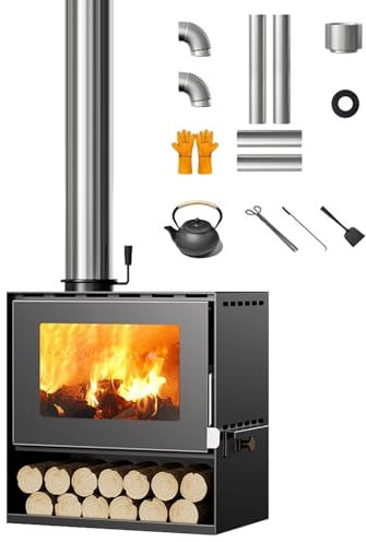 LIHY Holzofen mit Keramikglasfenster Werkstattofen, Kompakter Holzofen, Kleiner leistungsstarker Kaminofen, effizienter Heizofen Mit Heizofen, Robuster Holzofen für Den Innenbereich