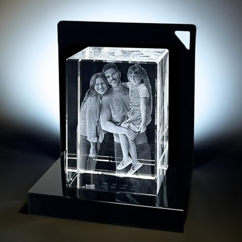 contento 3D Glasblock mit Premium Leuchtsockel | Dein Foto in Glas gelasert | Glasfoto bis 4 Personen/Tiere | Personalisiertes Geschenk für besonderen Anlass | Größe L hoch