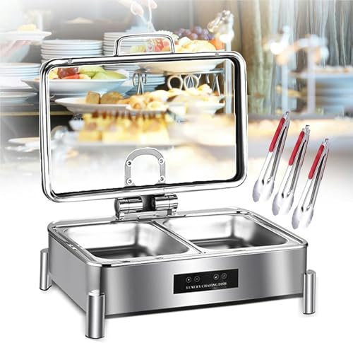 AFLEPCBRQ 9L Electric Chafing Dish Buffet Heater with 1/2/3-grid | Large Capacity Food Warming Pot | Stainless Steel Pot Thickened Combination Structure | Easy To Clean (with 3 Food Clip),2-grid