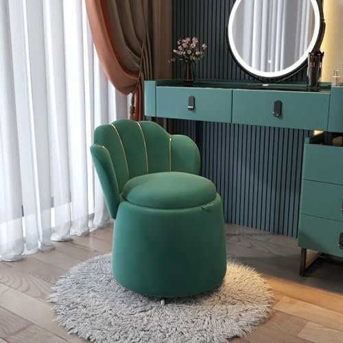 Moderner 360° drehbarer Samt-Stuhl mit Stauraum, ideal für Wohnzimmer, Kinderzimmer, Schlafzimmer, rund, ohne Armlehnen, gepolstert, 44 x 44 x 60 cm, Grün