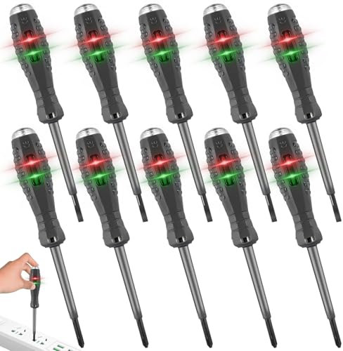 GOMETY 10 Stück 2-In-1-Schraubendreher Und Spannungsprüfer Mit Starkem Magnet, Berührungsloser Phasenprüfer, Sicher Für AC/DC Stromkreisprüfungen, Grau