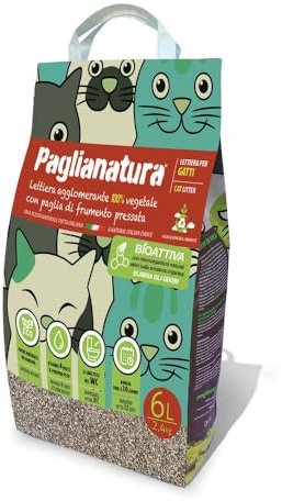 Paglianatura Lettiera Gatto Bioattiva 2,4 kg/6 Lt - 100% Naturale, Compostabile ed Ecologica | Controllo Odori e Ultra Assorbente