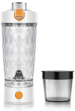 Euakee Mezclador de Proteinas Eléctrica, 650 ML Vaso Shaker Portable con Caja de Polvos, Recargable por USB, Mezcladora Automática, Mezcladora de Tazas para Batidos de Proteínas (Blanco)