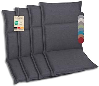 GO-DE Textil Bequeme und attraktive Polsterauflagen für Hochlehner-, Mittellehner- und Niederlehner-Gartenstühle (4er-Set, Uni Anthrazit, Mittellehner)