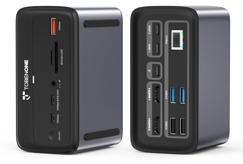 TobenONE MacBook Docking Station Dual 4K@60Hz, 16-in-2 USB C Docking Station with 2 HDMI Ports, 7 USB Ports, 100W GaN Power Supply & 20W Charging, 2.5Gbps Ethernet, for Home & Office