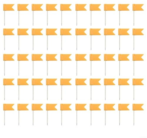 Bunte Pin-Flaggen, 50 Stück, ideal zum Basteln, Markieren von Karten und Pinnwand-Displays (orange)