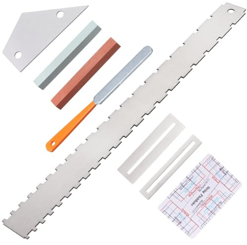 8 PCS Guitar Neck Straight Edge Kit, Guitar Neck Notched Straight Edge Luthier Tool, Fret Rocker, Fret File, Fingerboard Guards, String Action Ruler, Grindstones, Maintenance Kit for E-Guitar Bass