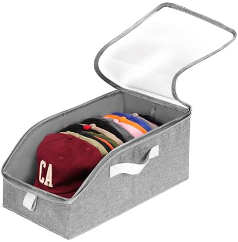 Livelab Hat Organizer for Baseball Caps, Hat Storage Holder Container for Closet Hold Up to 12 Caps with Clear Window, Hat Boxes for Home Storage | 1Pcs Grey