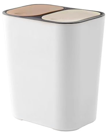 Cubo de basura doble con bandeja de reciclaje integrado – Cubo de basura de 18 L con tapas para empujar para cocina, lavandería, oficina, comedor, dormitorio, garaje al aire libre, patio