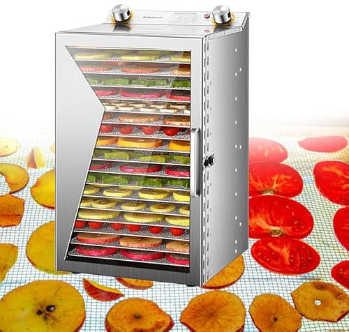 WEIMILOR Essiccatore in Acciaio Inox, Essiccazione efficiente a 360°, essiccatore a 12/18 Livelli, Controllo della Temperatura 20-90°C, Timer 24 Ore, Protezione Contro Il surriscaldamento,18Layers