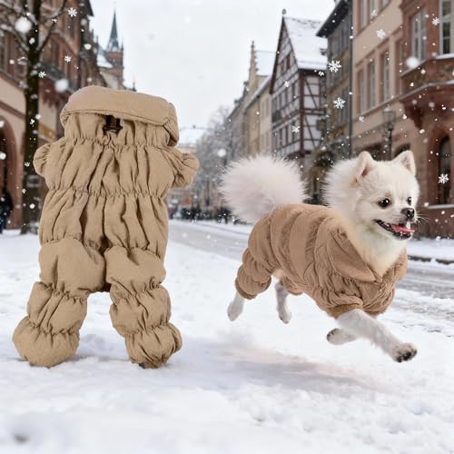 Kukaster Pet Hundejacke Wasserdicht Hunde Winterjacke Winddicht Winterweste Jacke Hundeweste für Kleiner, mittlerer Hund, D-Ring Khaki S