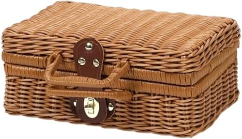 Picknickkorb Picknickkorb Vintage Picknick Koffer Geflochtener Aufbewahrungskorb Rattan Aufbewahrungskoffer Gewebtes Weidengeflecht Rattan Picknick Wäschekörbe Picknickkörb, Bruin, 30 * 13 * 21cm