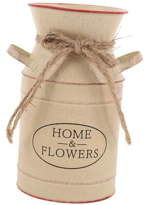 POPETPOP Secchio Da Giardino Vintage in Ferro Beige Doppio Manico, Fioriera Decorativa Rustica Per Esposizione Piante e Fiori, Per Giardino, Balcone e Arredamento Casa