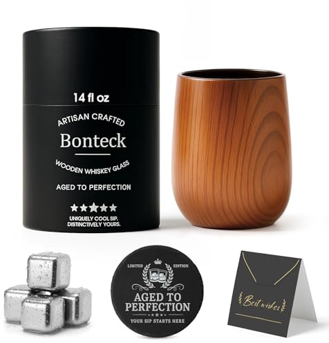 Bonteck Large Original Charred Wooden Bourbon Drinking Glass | 14 oz Charred Wooden Old Fashioned Whiskey Glass | Bourbon Gifts for Men, Dad, Boyfriend, or Brother | Whiskey Gifts (1 Pack)
