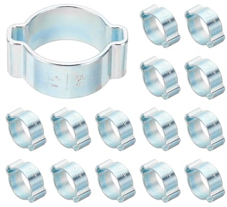 PATIKIL 24 Pcs Double Ear Hose Clamp, 15-18mm Zinc Plated Steel O Clip Crimp Rings, Pipe Clamps for Fuel Petrol Pipe Tube Fitting Connections