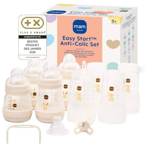 MAM Easy Start Anti-Colic Set, 0+ Mon, 6 Trinkflaschen, Griff & Schnuller