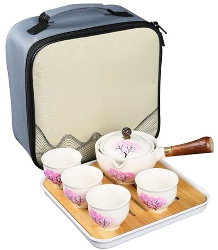 Juego de té japonés, juego de tetera, porcelana japonesa con máquina e infusor de rotación 360, viaje portátil con mango anti-escaldaduras para el hogar, regalos, oficina estilo 1