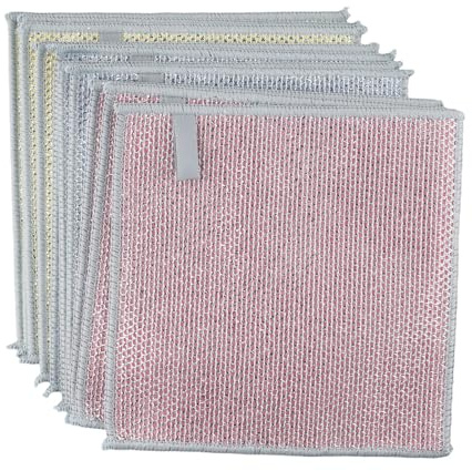 Gdfnmogo Paños de limpieza de alambre plateado para cocina, trapos de lavavajillas de doble cara, 20 x 20 cm, paño de fibra de nailon reutilizable para ollas, platos, electrodomésticos (10 unidades)