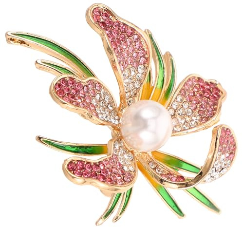ifundom Elegante Blumenbrosche mit Künstlicher Perle und Strass Modische Anstecknadel für Damen Dekorativ für Cardigans Kleider und Schals Stilvoller Lapel Pin als Geschenk