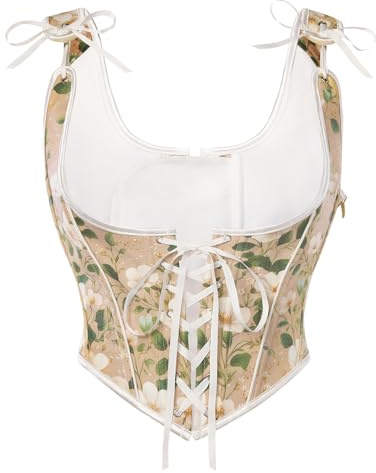 Scarlet Darkness Corset Tops for Women Underbust Floral Print Vintage Bustier Top Beige White Floral Size 12
