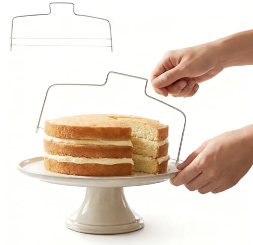 YAZWUR 2 Pcs Cortador de Tartas, Cortador de Tarta de Acero Inoxidable Ajustable, Doble Hilo para Capas Uniformes de Pasteles (31.8 cm)