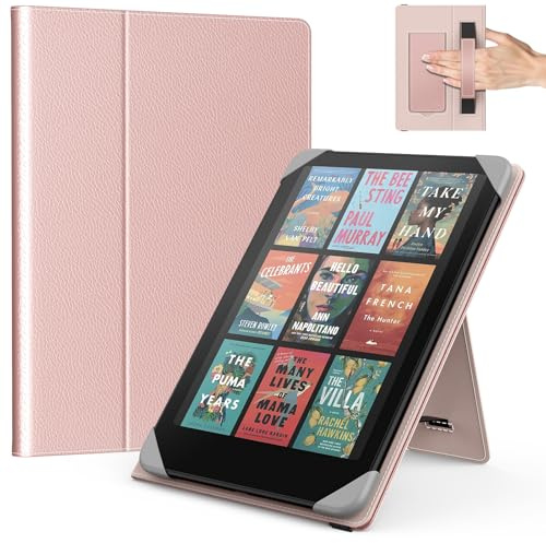 MoKo Case for 6.8,7 Inch Kindle Paperwhite eReaders Tablets, Rose Gold | eReader accessories for 6.8-7 Kindle/Colorsoft/Kobo Libra Tablets, Lightweight PU Folio Cover, Hand Strap, Kickstand