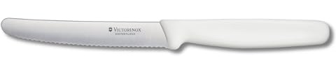 Victorinox, 5.0837, Tomaten- und Tafelmesser, Extra scharfe Klinge, mit Wellenschliff, robuster Kunststoff-Griff, Weiß, Made in Switzerland, Spülmaschinengeeignet