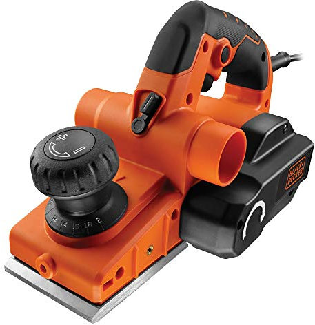Black+Decker Hobel (mit Zubehör, 750 Watt, Hartmetall-Wendemesser, umstellbarer Spanauswurf, Staubfangbeutel) KW750K