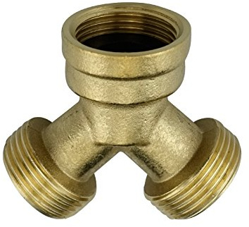 FILTROTECH Y-Verteiler 3/4 Zoll Messing für zwei Zulaufschläuche | Innengewinde mit Dichtring am Wasserhahn, zwei Außengewinde 26,5 mm, für Spülmaschine, Waschmaschine und Gartenschlauch