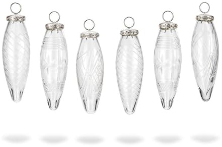 Loberon Weihnachtsschmuck 6er Set Loulay, klar | feine Stern- & Rankenschliffe - mundgeblasen - winterliche Zapfenform - Weihnachten - Weihnachtsdeko - Christbaumschmuck