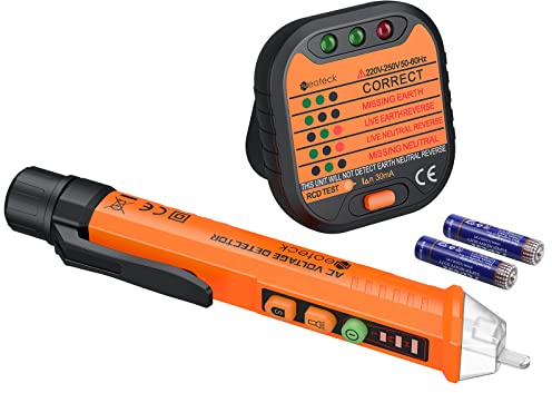 Neoteck Electrical Socket Voltage Tester Pen Kit Included Non-Contact 12~1000V/48~1000V AC Voltage Detector Pen and Receptacle Tester with AC Voltage Detector LED and Sound Alarm